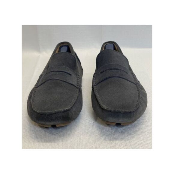 THE MENS STORE Mens Gray Penny Drive Square Toe Slip On Leather Loafers 7.5